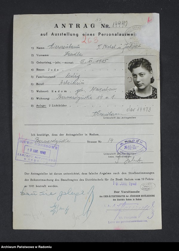 Obraz 17 z jednostki "[Wnioski o wydanie dowodów osobistych oraz nie odebrane dowody Kierszenbaum - Kirszenbaum Fiszel]"