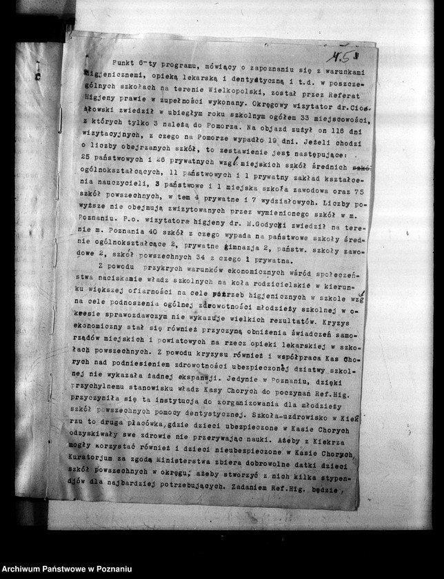 Obraz 9 z jednostki "[Sprawozdania ze stanu opieki higieniczno-lekarskiej w Okręgu Szkolnym Poznańskim]"