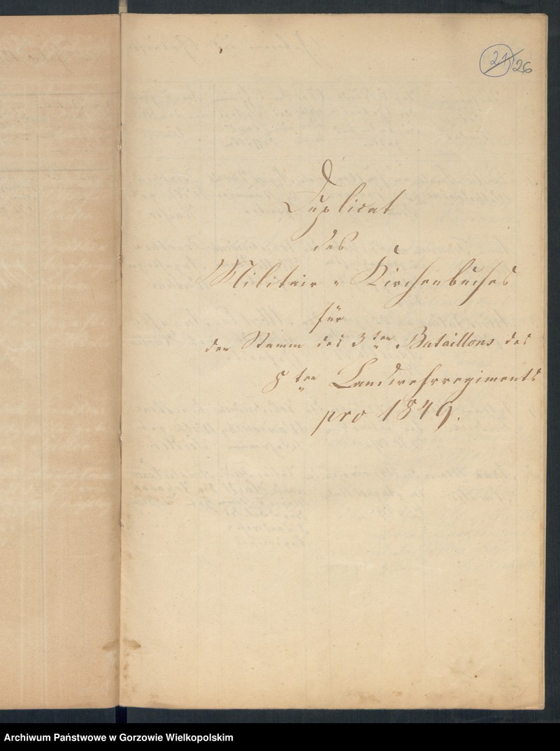 image.from.unit.number "Duplikate des Militär-Kirchenbuches zu Landsberg an der Warthe (dotyczy 3 und 4 Eskadron des König. 3 Dragoner Regiment, 3 Bataillon des 8 Landwehrregiment, III Dragonerregiment und der Landgensarmerie der III Brigade, 2 Königl. Dragonerregiment"