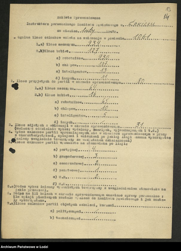 Obraz 14 z jednostki "Ankiety sprawozdawcze instruktora Komitetu Powiatowego Łowicz [z załącznikami]"