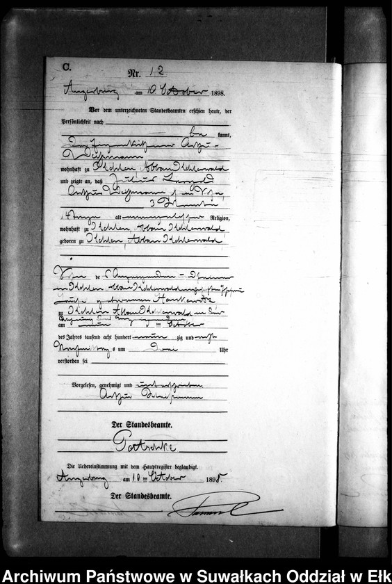 image.from.unit.number "Sterbe-Neben-Register des Preussischen Standes-Amtes Kehlen Kreis Angerburg"