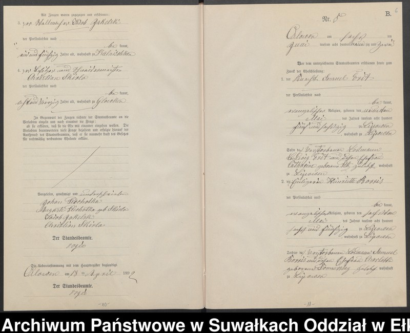 image.from.unit.number "Heiraths-Neben-Register des Preussischen Standes-Amtes Orlowen Kreis Loetzen für das Jahr 1892"