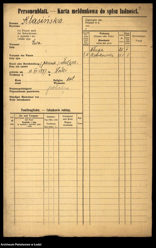 Obraz 4 z jednostki "[Spis ludności Łodzi] Klarowski - Klekotek"