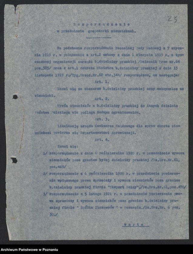 Obraz 17 z jednostki "[Gospodarka ziemniakami, m.in. rozporządzenia władz]"