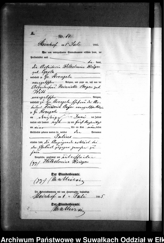 image.from.unit.number "Geburts-Neben-Register des Preussischen Standes-Amtes Gr. Strengeln Kreis Angerburg"