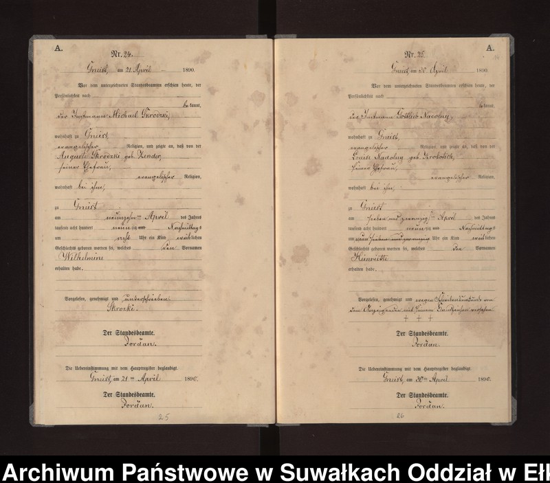 image.from.unit.number "Geburts-Neben-Register des Königlichen Preussischen Standes-Amtes Gneist Kreis Loetzen"