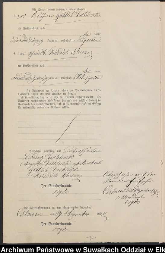 image.from.unit.number "Heiraths-Neben-Register des Preussischen Standes-Amtes Orlowen Kreis Loetzen für das Jahr 1892"