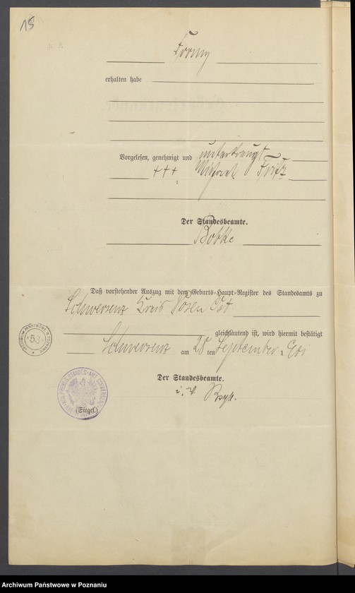 Obraz 17 z jednostki "Die von den Verlobten beigebrachten Urkunden zur Eheschliessung pro 1901. Vol XVI"