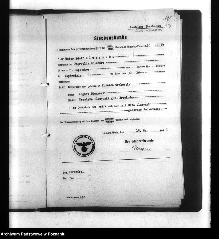 Obraz 17 z jednostki "Wykazy miejscowych Niemców, którzy zginęli w 1939 roku. Kreis Sieradsch (Sieradz)"