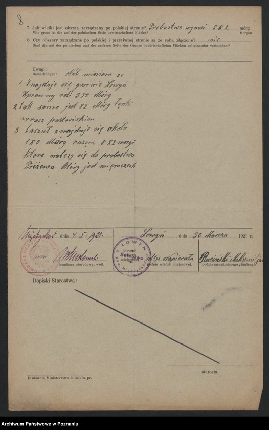 Obraz 8 z jednostki "[Kwestionariusze dotyczące stwierdzenia gruntów znajdujących się po niemieckiej stronie pogranicza a zarządzanych przez zamieszkałych po stronie polskiej] powiat Międzychód"