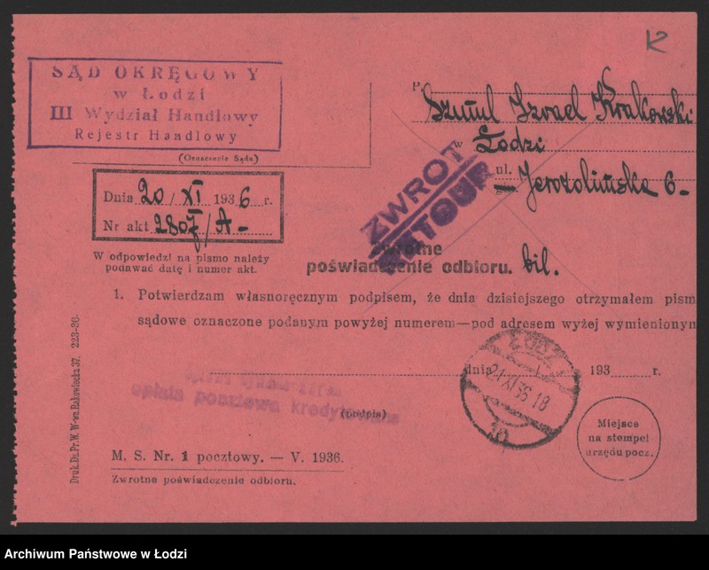 Obraz 14 z jednostki "Izrael Szmul Krakowski – sprzedaż drzewa"