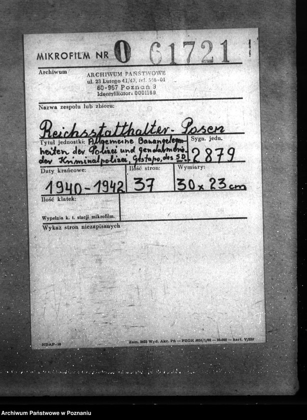 Obraz 2 z jednostki "Allgemeine Bauangelegenheiten der Polizei und Gandarmerie -, der Kriminalpolizei, Gestapo, des SD und SHD und der Technischen Nothilfe"