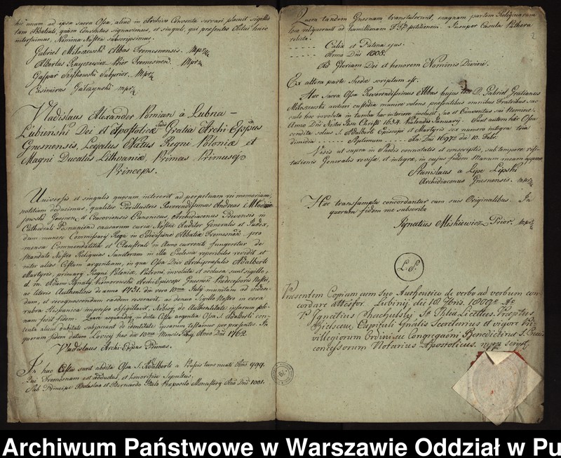 image.from.unit.number "Kopia wierzytelna różnych pism z XVII i XVIII w. dotyczących relikwii św. Wojciecha przechowywanych w konwencie augustianów w Trzemesznie"