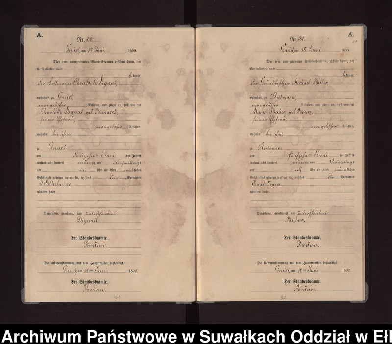 image.from.unit.number "Geburts-Neben-Register des Königlichen Preussischen Standes-Amtes Gneist Kreis Loetzen"