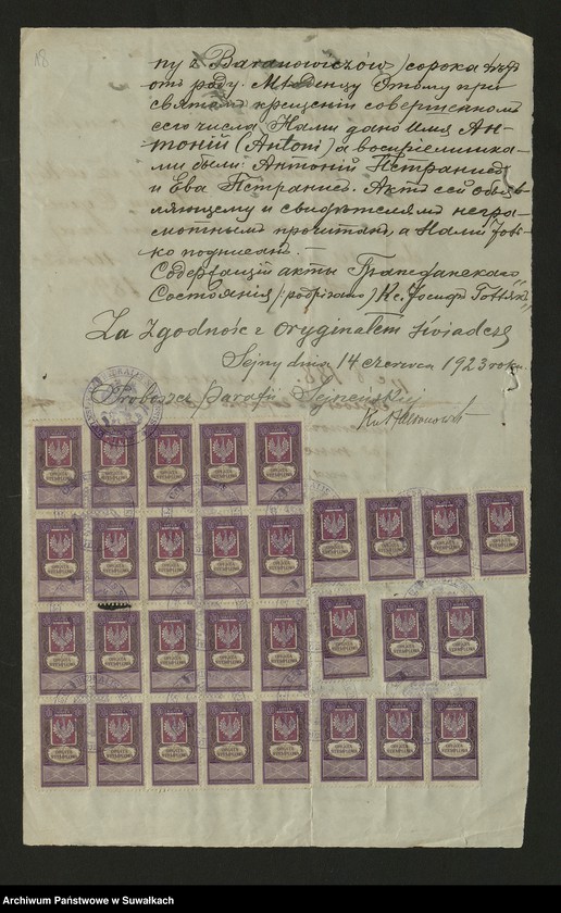 image.from.unit.number "Dokumenty Zaślubionych Smolańskiej parafii z 1922-1923 r."