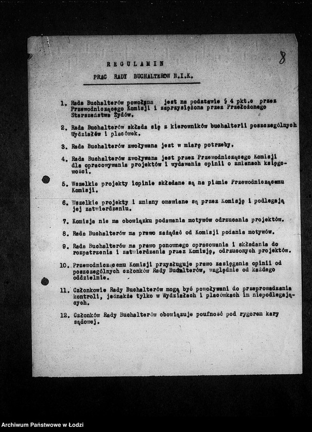 Obraz 11 z jednostki "[Instrukcje kontrolne, regulaminy Najwyższej Izby Kontroli, protokoły posiedzeń, spisy pracowników, listy obecności]"