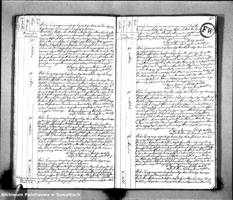 Obraz 20 z jednostki "Księgo Aktów Zeyscia Urzędnika Stanu Cywilnego Gminy Metelskiey Powiatu Seyneńskiego Departamentu Łomżyńskiego od 1-go Stycznia Tysiąc Osimset Trzynastego Roku 1813"