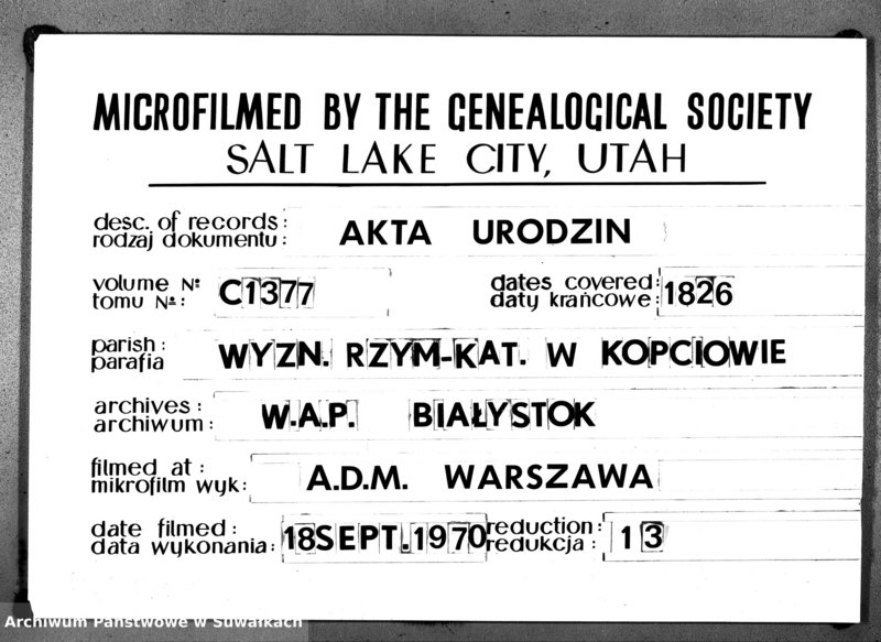 image.from.unit.number "Duplikat Aktów Stanu Cywilnego Urodzonych od dnia 1-go Stycznia do Ostatniego Grudnia 1826 roku Parafii Kopciowskiey Katolików"