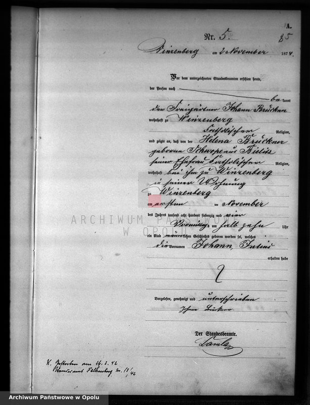 image.from.unit.number "Geburts-Haupt-Register für des Standes Amt Winzenberg 1874"
