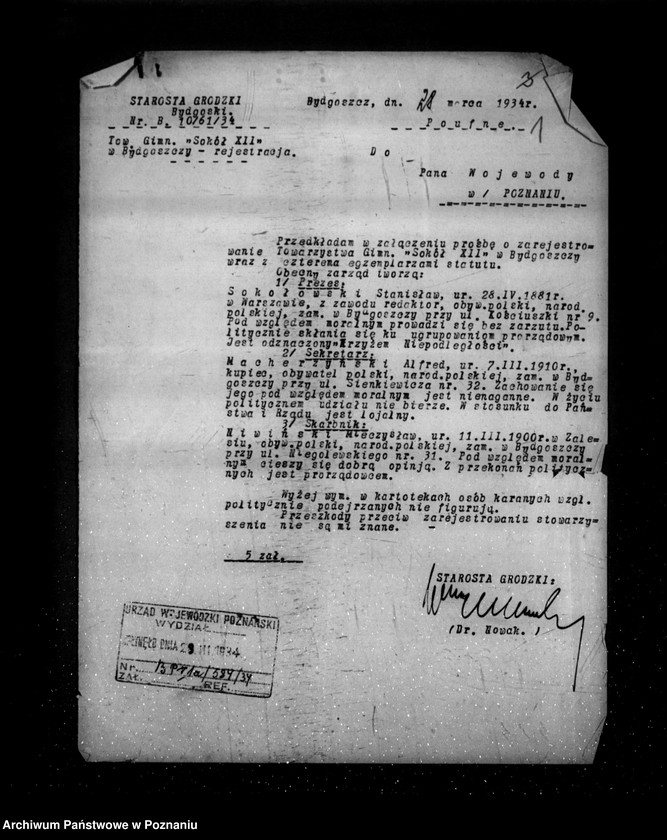 Obraz 5 z jednostki "/Towarzystwo Gimnastyczne Sokół XII Bydgoszcz - - rejestracja/"