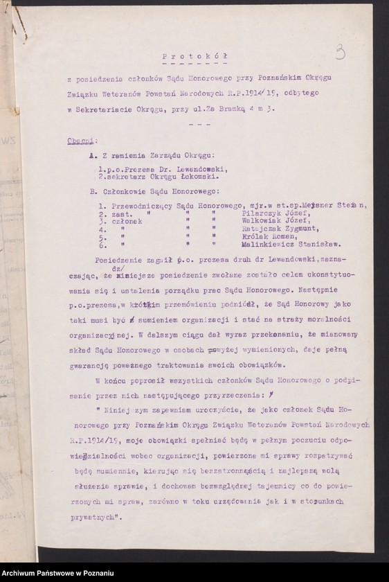 Obraz 6 z jednostki "Składy osobowe Sądu Honorowego Związku Weteranów Powstań Narodowych Rzeczypospolitej Polski i Związku Powstańców Wielkopolskich."