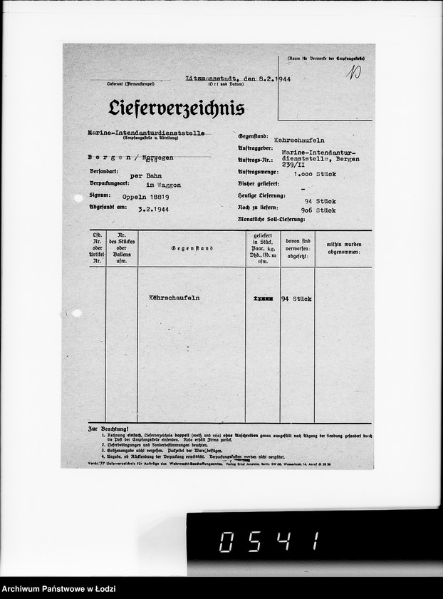Obraz 14 z jednostki "Kriegsauftrag B N 239/11 Geräte u.Verbrauchsmitteln"