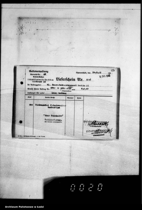 Obraz 18 z jednostki "[Dowody dostawy umundurowania dla] Heeresbekleidungsamt Berlin II"