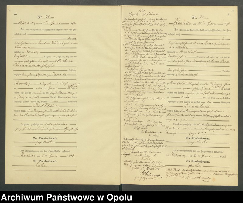 Obraz 18 z jednostki "Geburts-Neben-Register Standesamts Koppitz pro 1896"