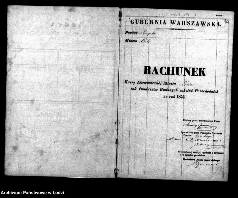 Obraz 6 z jednostki "Rachunek kasy ekonomicznej m. Łodzi za rok 1853"