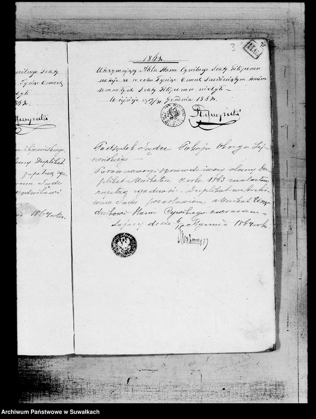 image.from.unit.number "Duplikat Akt Urodzonych, Zaślubionych i Zmarłych Urzędnika Stanu Cywilnego Sekty Filiponów Gminy Wiejsieje pro. 1863"
