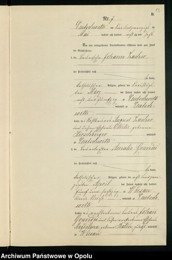 Obraz 17 z jednostki "Heiraths-Neben-Register des Standesamts Deutsch Wette pro 1886"