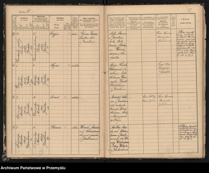image.from.unit.number "Księga urodzin izr[aelickiego] Urzędu metrykalnego w Jarosławiu 1909"