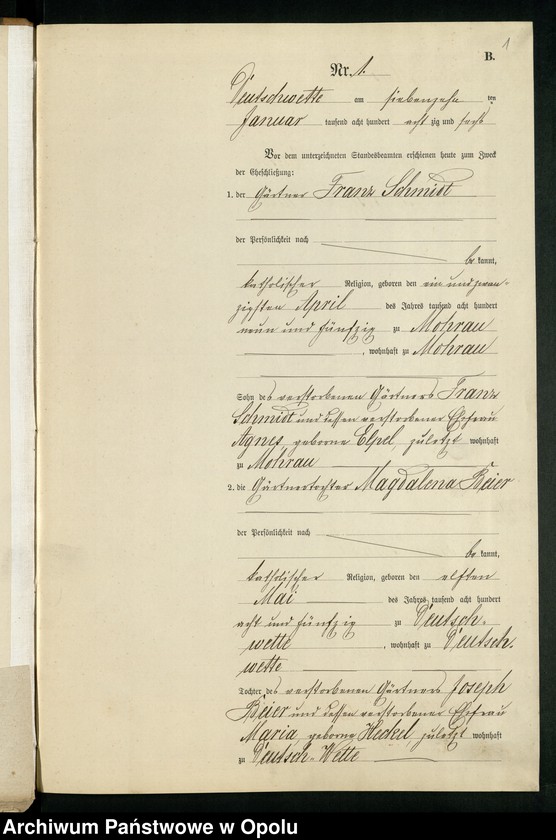 Obraz 5 z jednostki "Heiraths-Neben-Register des Standesamts Deutsch Wette pro 1886"