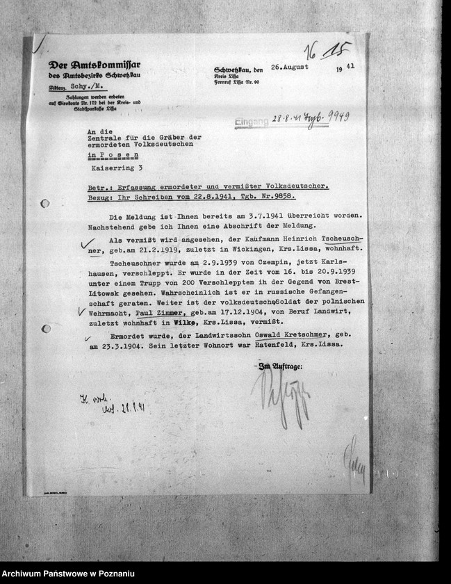 Obraz 20 z jednostki "Amtsbezirk Wilhelmsort Kreis Bromberg (Bydgoszcz). Wykazy miejscowych Niemców, którzy zginęli w 1939 roku"