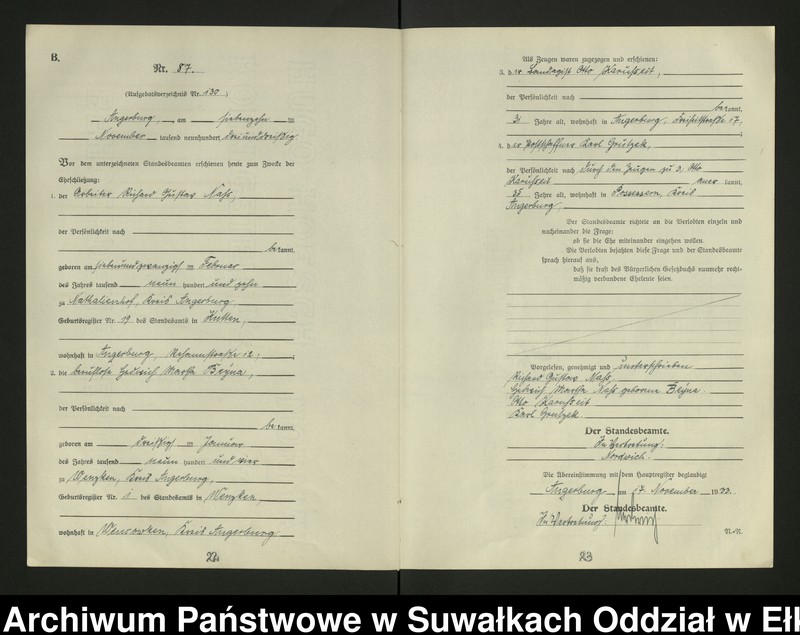 image.from.unit.number "B2. Heirats - Register (Neben - Register) Standesamt Angerburg Ostpr. einschl. der Standesamtsbezirk, Gross Strengeln, Kehlen und Prinowen"