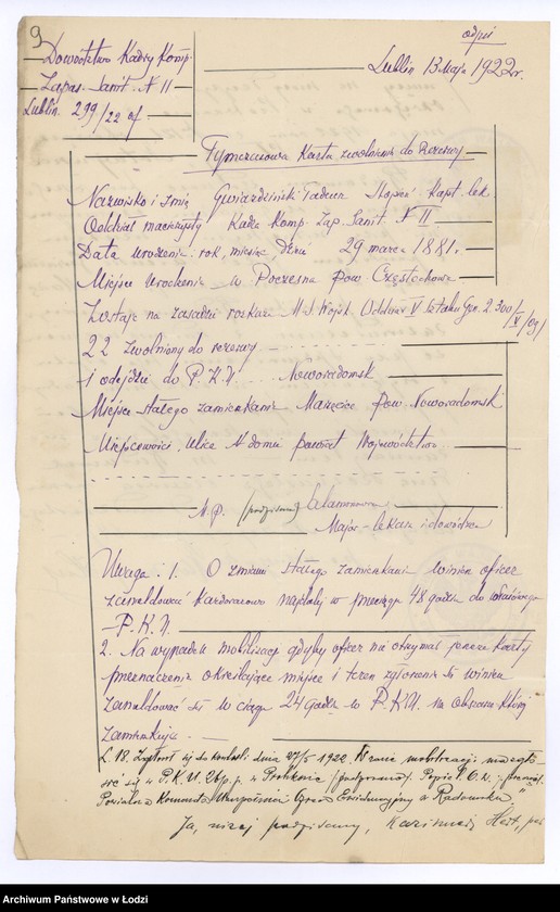 Obraz 12 z jednostki "Akta osobowe ogólne, odpisy dyplomów, akt metrykalnych itp. funkcjonariuszy służby zdrowia"