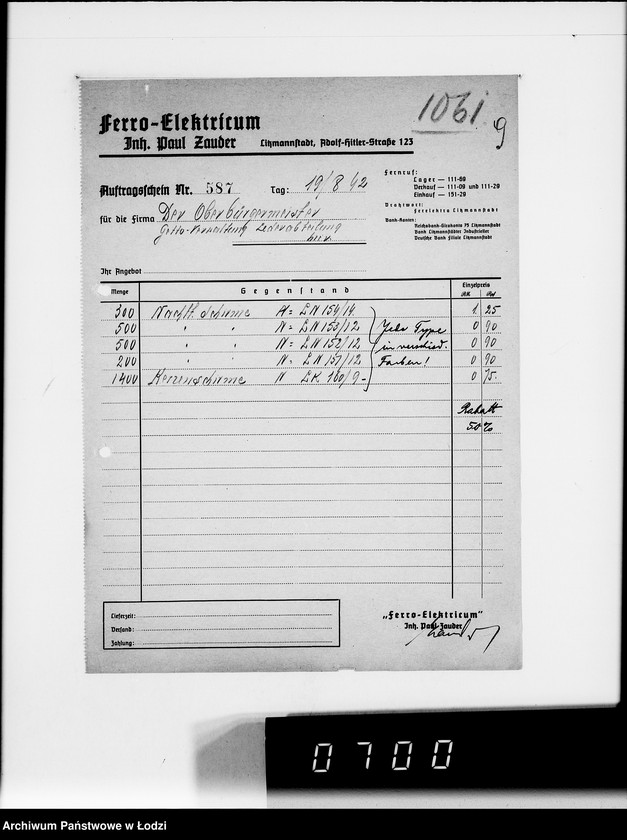 Obraz 14 z jednostki "Lampenschirme. [Dostawa dla firmy Ferro-Elektrikum]"