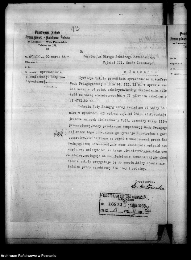 Obraz 16 z jednostki "Państwowa Szkoła Przemysłowo Handlowa Żeńska- Leszno [wykaz abiturientek]"