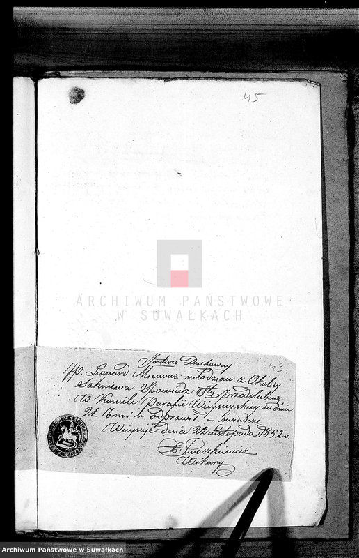 image.from.unit.number "Dowody do Akt Małżeństw Parafii Lejpuńskiej z Roku 1852"