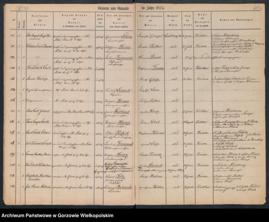 image.from.unit.number "Duplikate der Hauptkirche Landsberg an der Warthe (zawiera także Concordienkirchen-Gemeinde in Verbindung mit der reformirten und Militair-Gemeinde dotyczących zgonów w 1874 r.)"