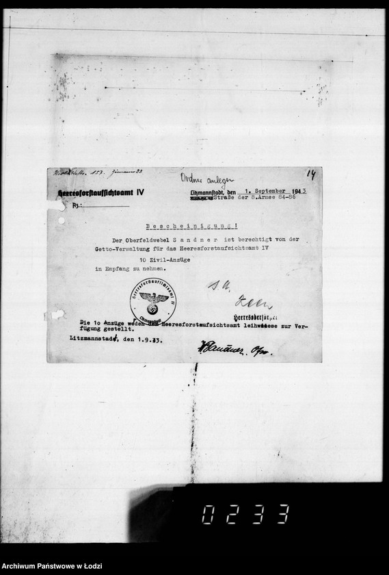 Obraz 18 z jednostki "Warenverwertung an den Ältesten der Juden 4 kompl.Gardinen [oraz konfekcji]"