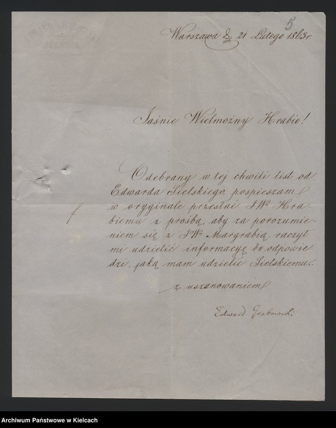 image.from.unit.number "Akta Edwarda Grabowskiego obrońcy przy Radzie Stanu Królestwa /Korespondencja w sprawach prawno- majątkowych/"