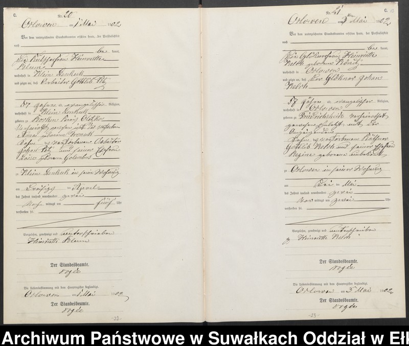 image.from.unit.number "Sterbe-Neben-Register des Preussischen Standes-Amtes Orlowen Kreis Lötzen"