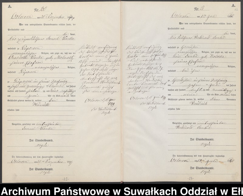 image.from.unit.number "Geburts-Neben-Register des Preussischen Standes-Amtes Orlowen Kreis Loetzen"