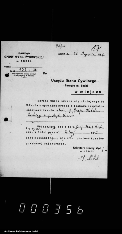 Obraz 20 z jednostki "Akta dotyczące spraw Urzędu Stanu Cywilnego"