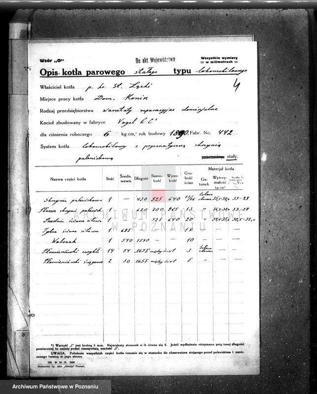 Obraz 8 z jednostki "Dominium Konin hr St. Łęcki, warsztaty reparacyjne - pow. Nowy Tomyśl nr woj. kotła 3787"