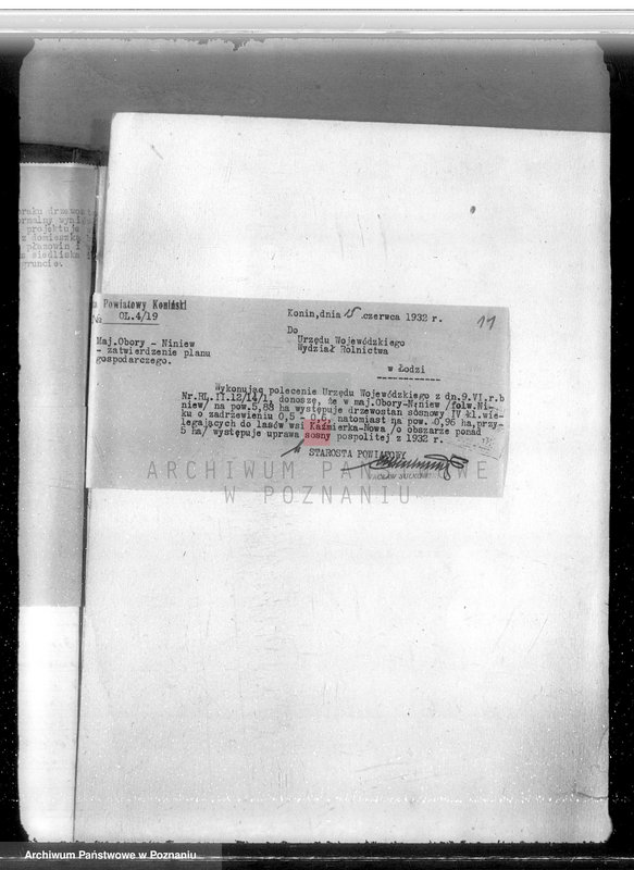 Obraz 15 z jednostki "Sprawa zmiany podziału użytkowania 1,00 ha gruntów leśnych w majątku Obory-Niniew powiaty koniński i kaliski"