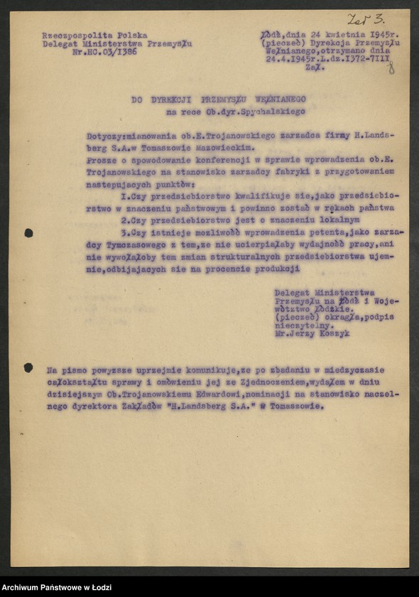 Obraz 9 z jednostki "Materiały dotyczące fabryki "H. Landsberg" - Państwowe Zakłady Wełniane Tomaszów Mazowiecki"