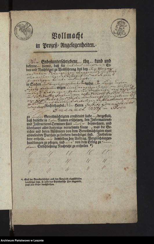 Obraz 11 z jednostki "[Akta manualia J. C. in Sachen der Stadt Lissa contra den Fürsten von Sułkowski wegen Abgaben]"