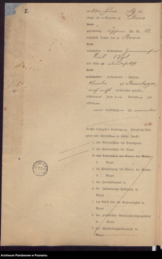 Obraz 4 z jednostki "Die von den Verlobten beigebrachten Urkunden zur Eheschliessung pro 1898"